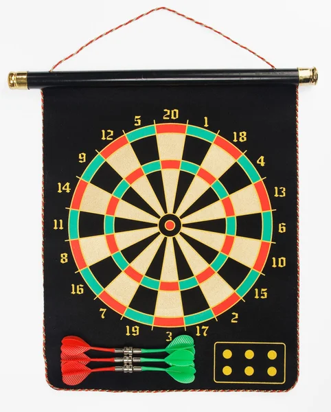 Darts set on a black sheet board — Stock Photo, Image