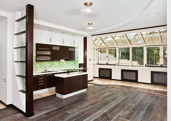 Moderne zitkamer en keuken interieur — Stockfoto