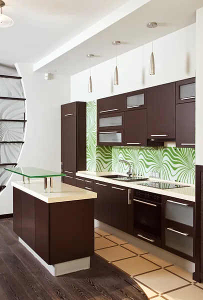 Moderne Küche mit Möbeln aus Hartholz — Stockfoto