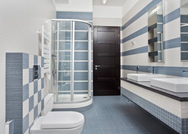 Modern bathroom in blue and gray
