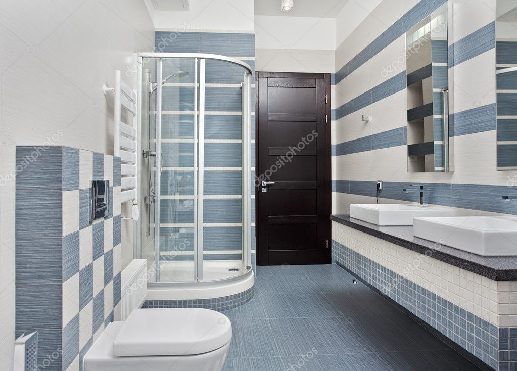 Modern bathroom in blue and gray — Stock Photo © MrHamster #2189724