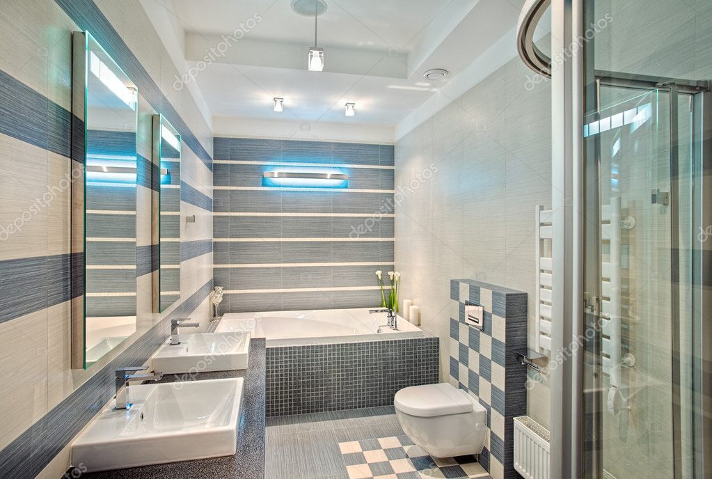 bagno moderno in blu e grigio — Foto Stock © MrHamster #2189863 bagno moderno in blu e grigio — Foto Stock © MrHamster #2189863