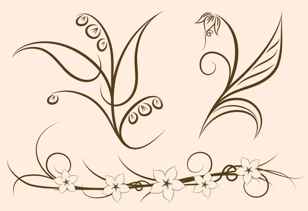 Set of three floral decors — Stock Vector
