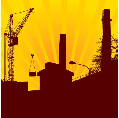 Urban construction with lifting crane clipart