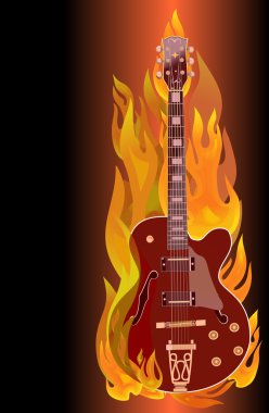 Fire electric guitar.Vector. clipart