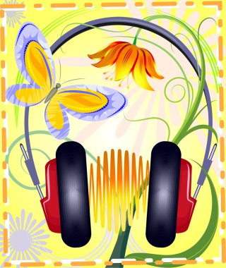 Headphones on floral background clipart