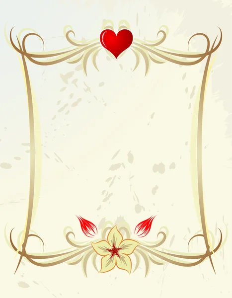 Cadre avec coeur et fleurs — Image vectorielle