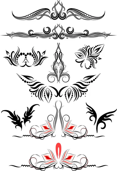 Éléments décoratifs pour la conception ou le tatouage — Image vectorielle