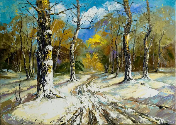 Vägen till en vinter trä — Stockfoto