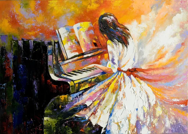 La chica tocando el piano — Foto de Stock