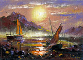 Картина, постер, плакат, фотообои "sea landscape with sailing vessels", артикул 1092597