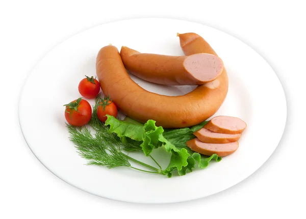 stock image Plate with sausage and salad