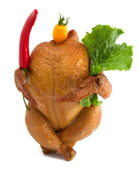 Копченая курица с перцем, салат и — стоковое фото