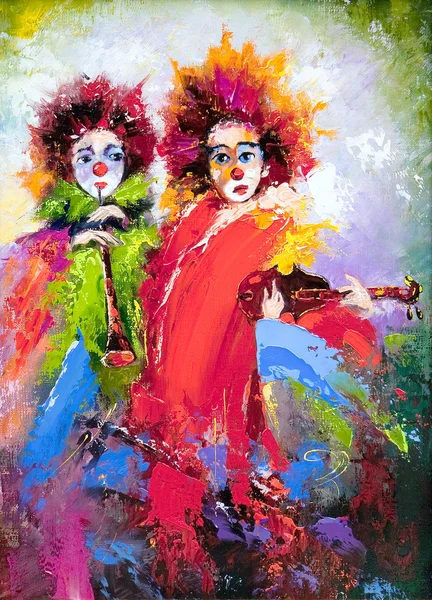 Due clown con un violino e una pipa — Foto Stock