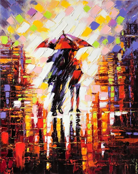 Dois enamorados sob um guarda-chuva Fotografia De Stock