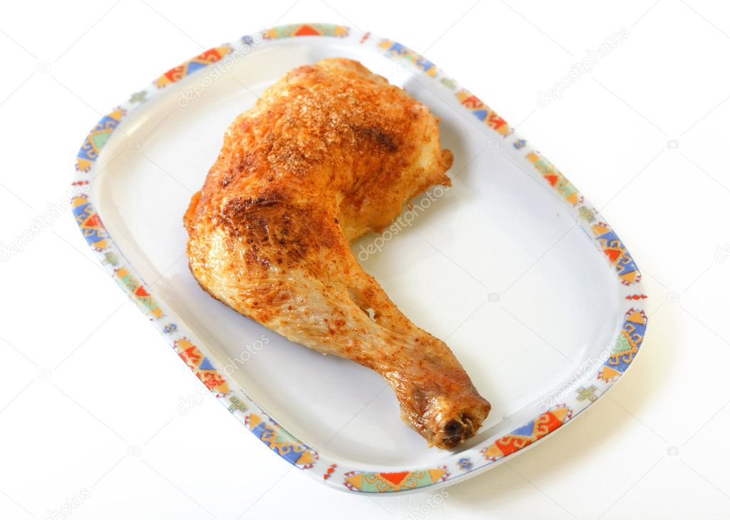Fried chicken leg on a plate