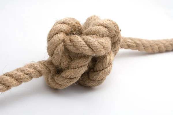 Vastgebonden met touw knoop geïsoleerd op wit — Stockfoto