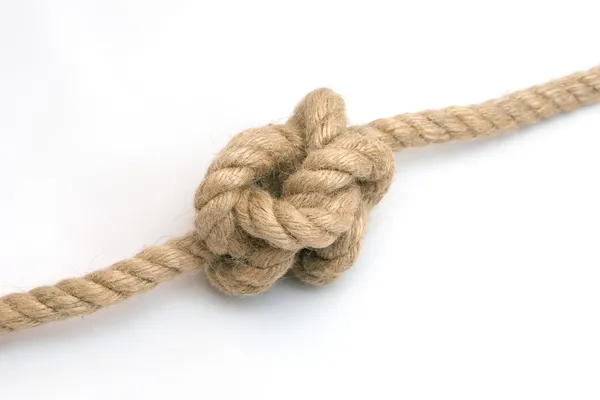 Vastgebonden met touw knoop geïsoleerd op een witte — Stockfoto