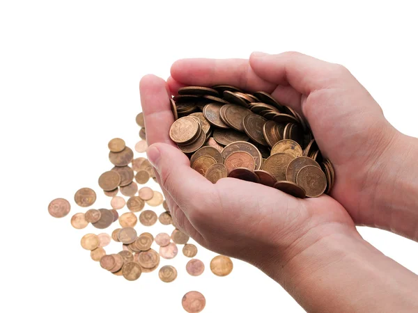 Coins in hands — Stock Photo, Image
