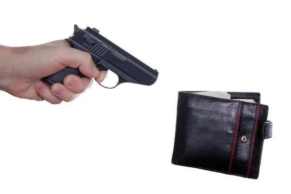Pistol syftar plånbok — Stockfoto