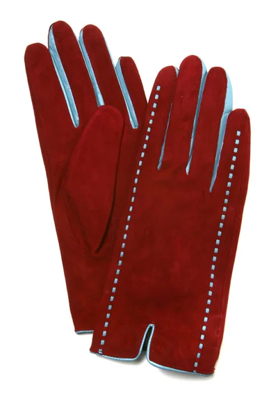 Rode suède ontwerper handschoenen — Stockfoto