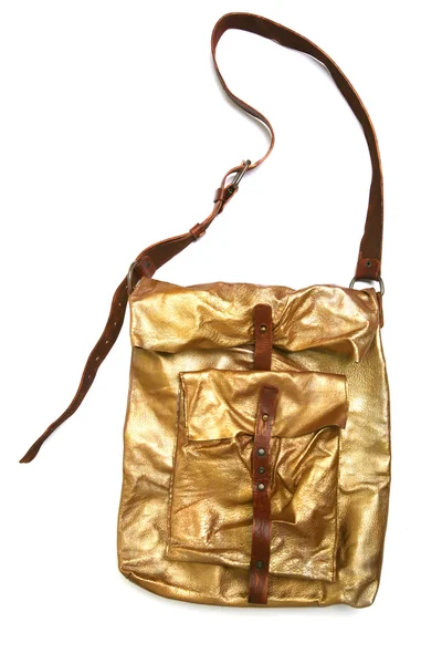 Gold leather bag — Stock Photo, Image