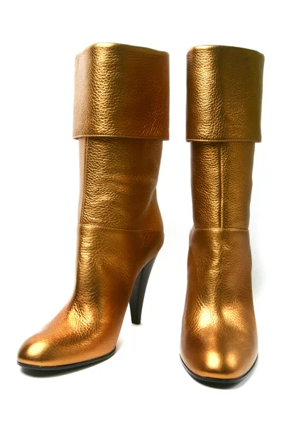Zlaté kožené boty vysoký podpatek — Stock fotografie