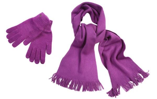 Fioletowe drutach szalik i rękawiczki — Zdjęcie stockowe