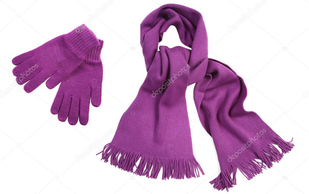 Violet knit scarf and gloves