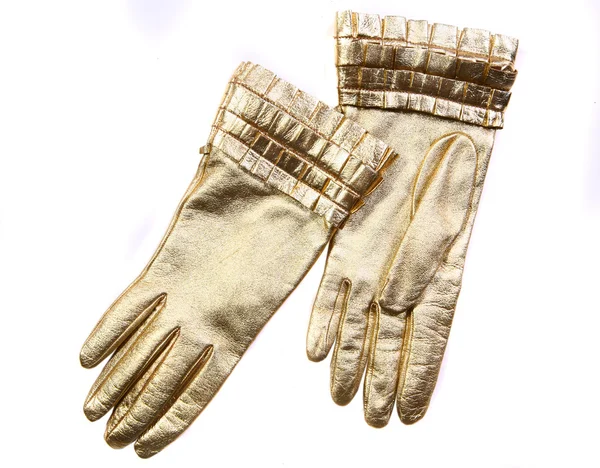 Gold leather gloves — Stock Photo, Image