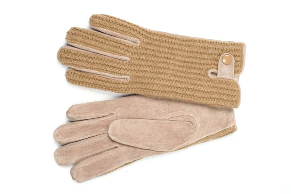 Beige leather and knitted gloves — Stock Photo, Image