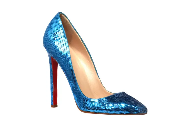 Blauwe glimmende vrouwen schoen — Stockfoto