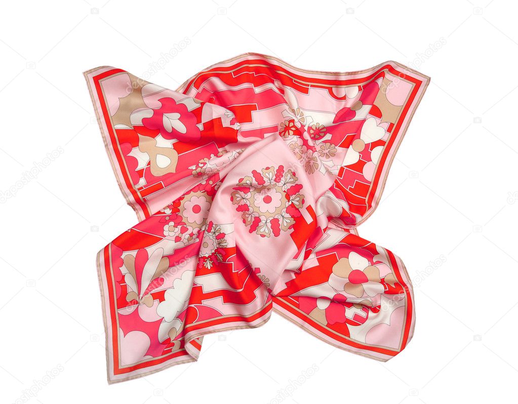Red ornament silk scarf