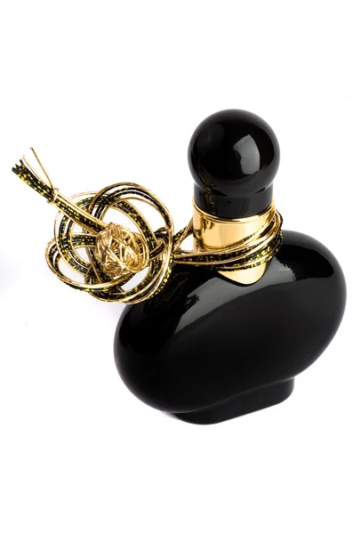 Frasco de perfume preto e ouro — Fotografia de Stock