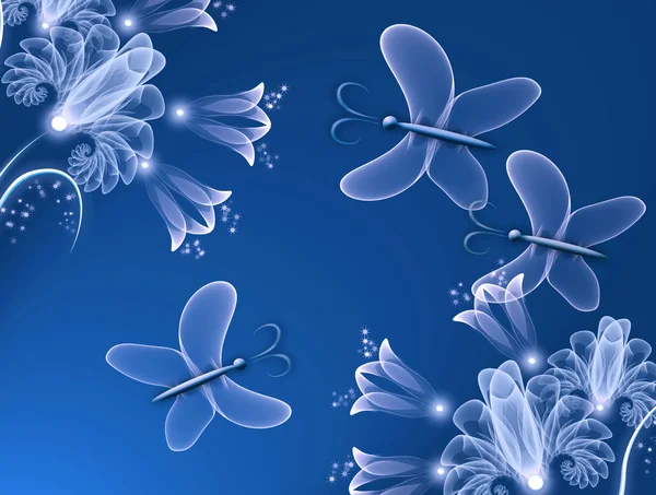 Transparante bloemen en vlinder — Stockfoto