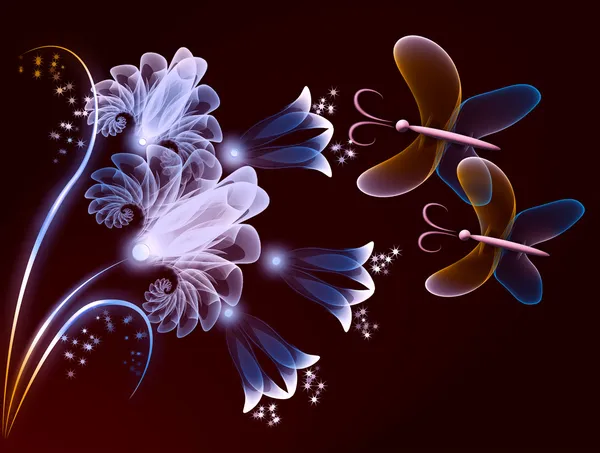 Átlátszó virág és pillangó — Stock Fotó