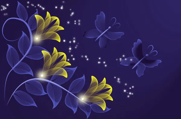 透明的花卉和蝴蝶 — 图库照片