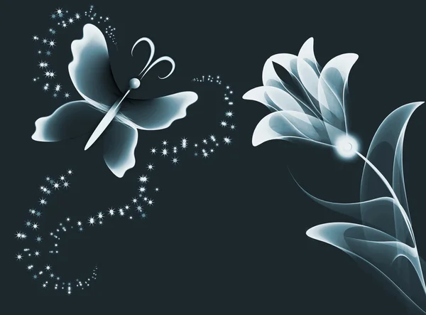 Şeffaf çiçek ve kelebek — Stok fotoğraf