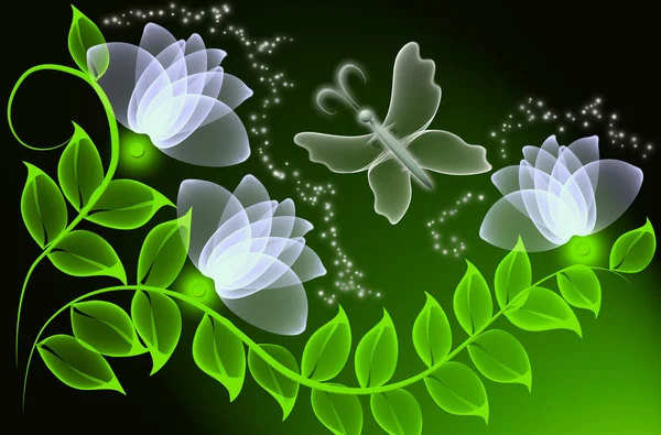 Transparent flowers and butterfly — Stock Photo, Image