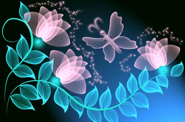 Transparente Blumen und Schmetterling — Stockfoto
