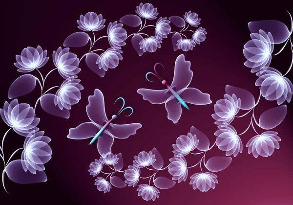 Transparente Blumen und Schmetterling — Stockfoto