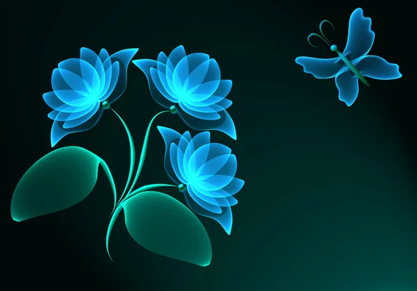 Transparent blommor och fjäril — Stockfoto