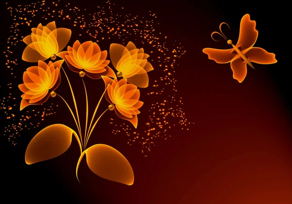 Transparent blommor och fjäril — Stockfoto