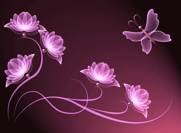 Transparent flowers and butterfly — Stock Photo, Image