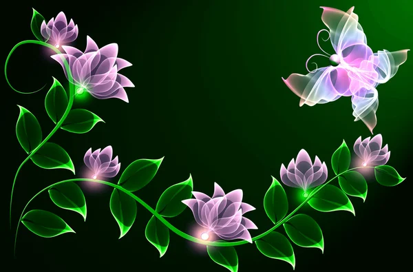 Transparentní květiny a motýl — Stock fotografie