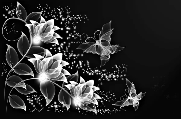 Transparante bloemen en vlinder — Stockfoto