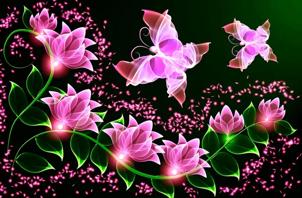 Flori transparente și fluture — Fotografie, imagine de stoc