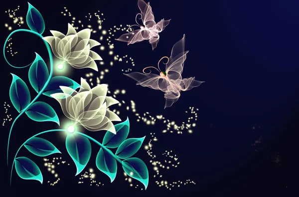 Şeffaf çiçek ve kelebek — Stok fotoğraf