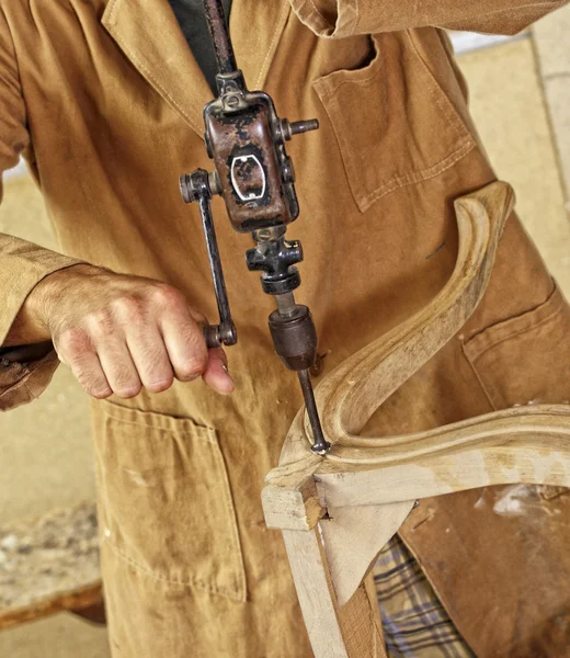 Carpenter with hand drill — Stock Photo, Image