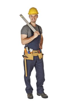 Handyman with spirit level clipart